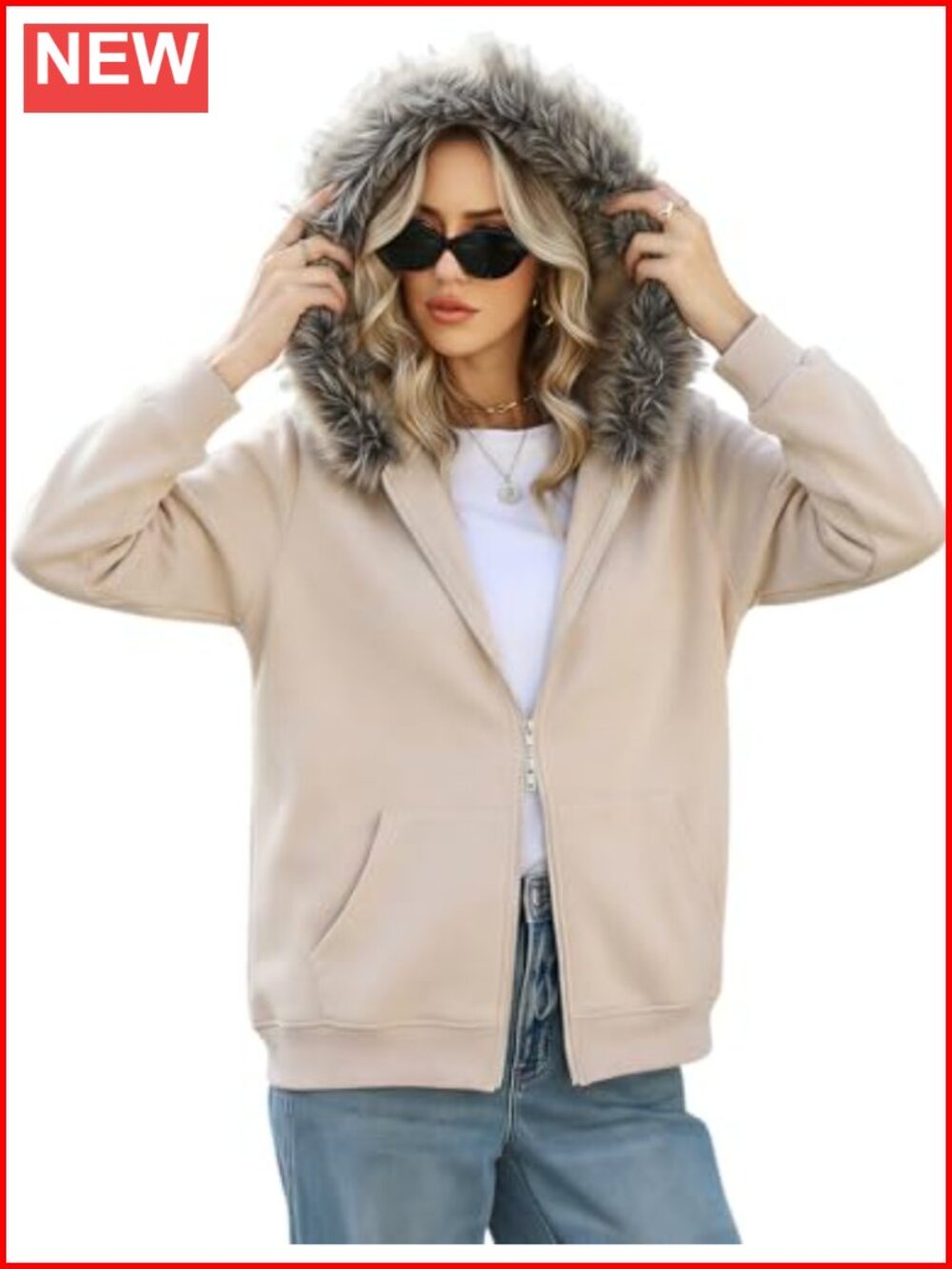 Y2K Zip Up Hoodie Faux Fur Trim Grunge Jacket Oversized Emo